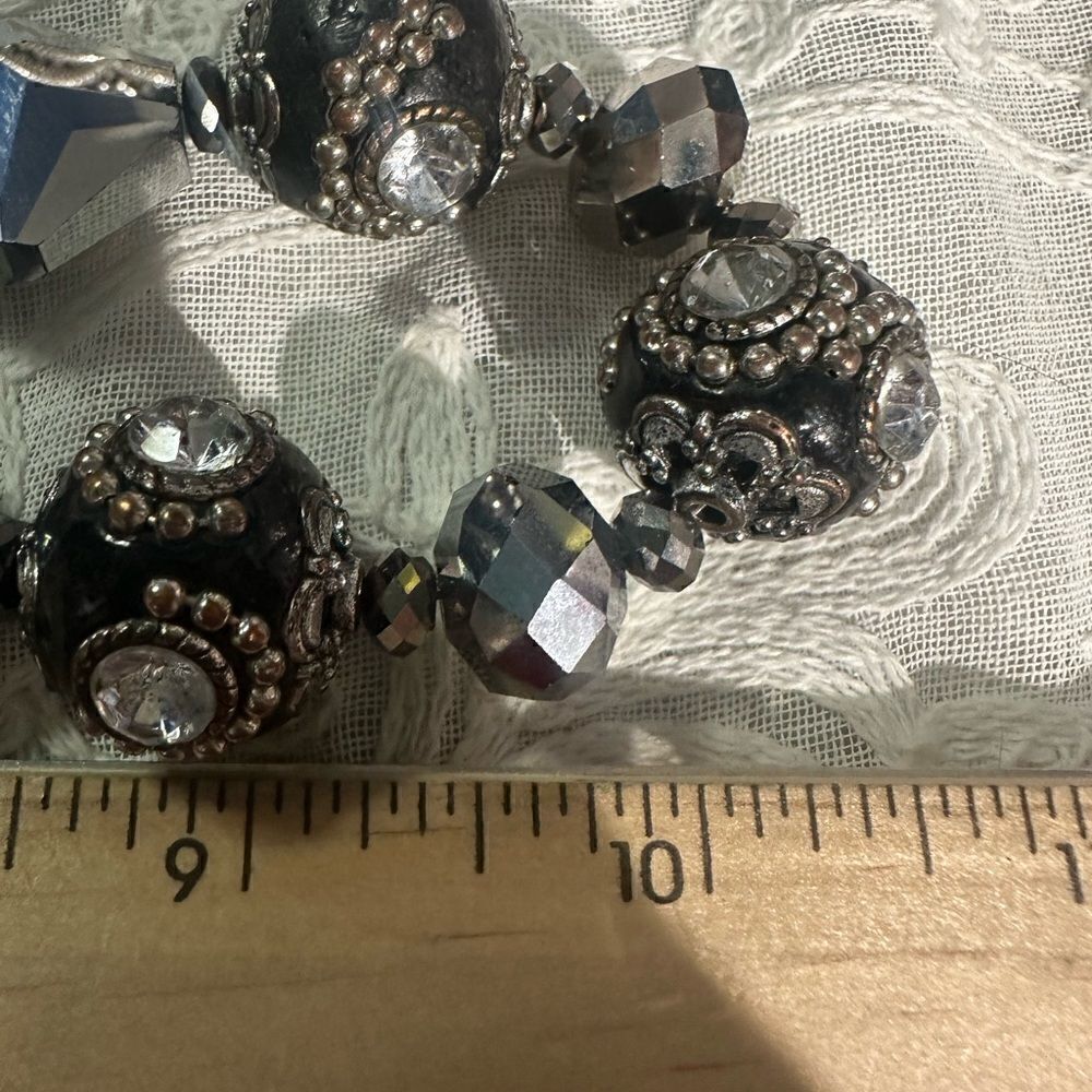 Handcrafted Black Glass Crystal & Rhinestone One of a Kind Necklace + Earrings - Picture 7 of 7